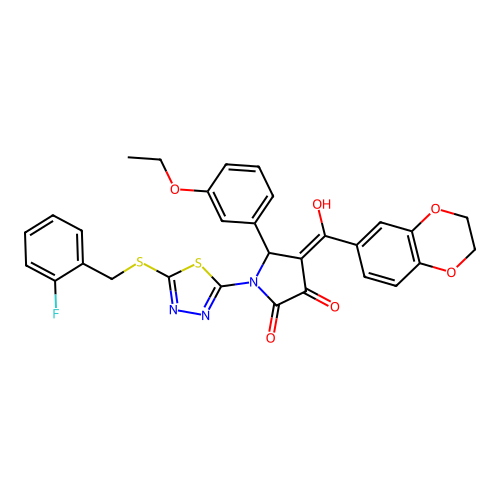 4-(2,3-dihydrobenzo[b][1,4]dioxine-6-carbonyl)-5-(3-ethoxyphenyl)-1-(5-((2-fluorobenzyl)thio)-1,3,4-thiadiazol-2-yl)-3-hydroxy-1H-pyrrol-2(5H)-one structure