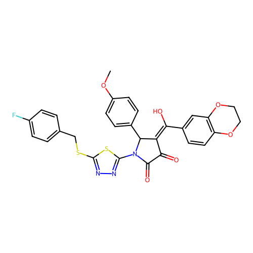 (4E)-4-[2,3-dihydro-1,4-benzodioxin-6-yl(hydroxy)methylidene]-1-[5-[(4-fluorophenyl)methylsulfanyl]-1,3,4-thiadiazol-2-yl]-5-(4-methoxyphenyl)pyrrolidine-2,3-dione structure