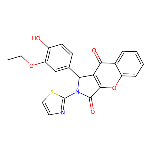 1-(3-ethoxy-4-hydroxyphenyl)-2-(1,3-thiazol-2-yl)-1,2-dihydrochromeno[2,3-c]pyrrole-3,9-dione structure