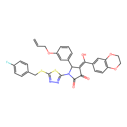 5-(3-(allyloxy)phenyl)-4-(2,3-dihydrobenzo[b][1,4]dioxine-6-carbonyl)-1-(5-((4-fluorobenzyl)thio)-1,3,4-thiadiazol-2-yl)-3-hydroxy-1H-pyrrol-2(5H)-one structure