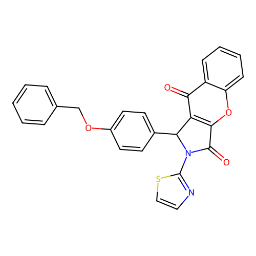 1-[4-(benzyloxy)phenyl]-2-(1,3-thiazol-2-yl)-1,2-dihydrochromeno[2,3-c]pyrrole-3,9-dione structure