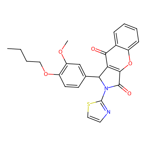 1-(4-butoxy-3-methoxyphenyl)-2-(1,3-thiazol-2-yl)-1,2-dihydrochromeno[2,3-c]pyrrole-3,9-dione structure