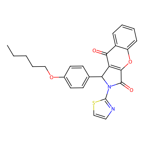1-[4-(pentyloxy)phenyl]-2-(1,3-thiazol-2-yl)-1,2-dihydrochromeno[2,3-c]pyrrole-3,9-dione structure