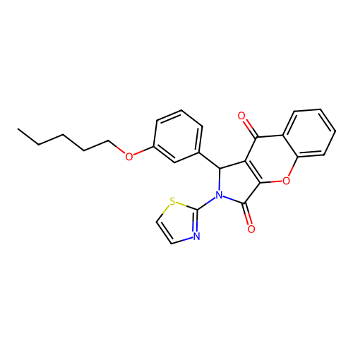 1-[3-(pentyloxy)phenyl]-2-(1,3-thiazol-2-yl)-1,2-dihydrochromeno[2,3-c]pyrrole-3,9-dione structure