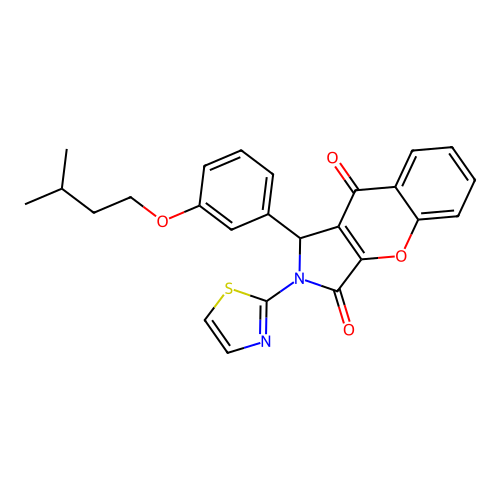 1-[3-(3-methylbutoxy)phenyl]-2-(1,3-thiazol-2-yl)-1,2-dihydrochromeno[2,3-c]pyrrole-3,9-dione structure