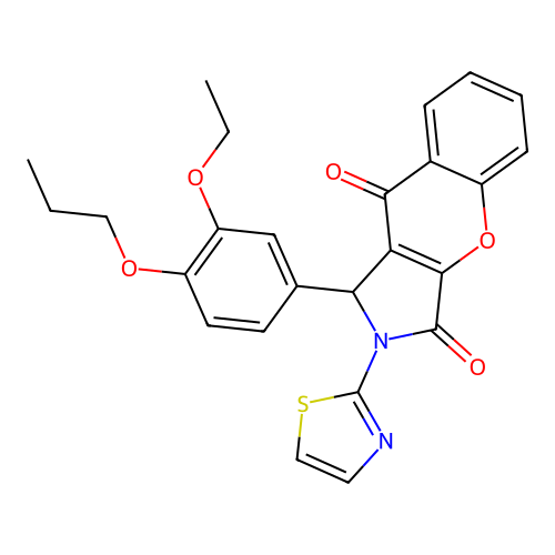 1-(3-ethoxy-4-propoxyphenyl)-2-(1,3-thiazol-2-yl)-1,2-dihydrochromeno[2,3-c]pyrrole-3,9-dione structure