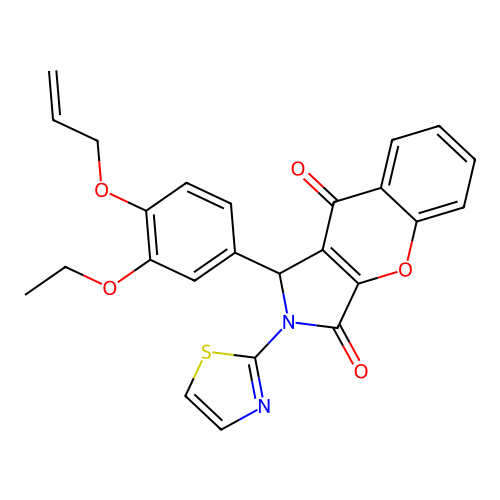 1-(3-ethoxy-4-prop-2-enoxyphenyl)-2-(1,3-thiazol-2-yl)-1H-chromeno[2,3-c]pyrrole-3,9-dione structure