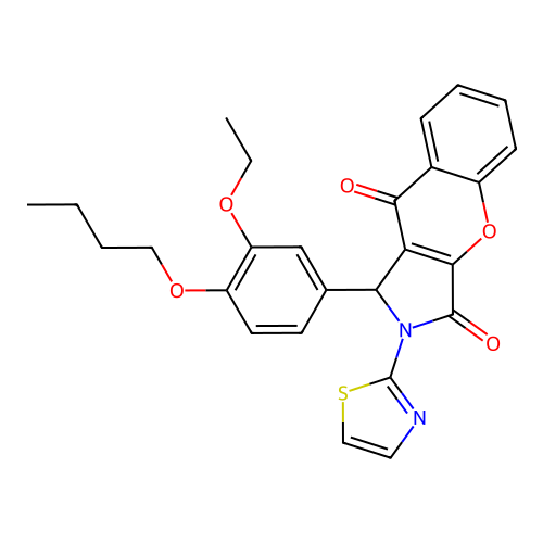 1-(4-butoxy-3-ethoxyphenyl)-2-(1,3-thiazol-2-yl)-1,2-dihydrochromeno[2,3-c]pyrrole-3,9-dione structure