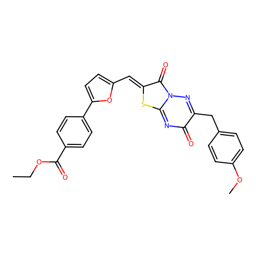 ethyl 4-(5-{(Z)-[6-(4-methoxybenzyl)-3,7-dioxo-7H-[1,3]thiazolo[3,2-b][1,2,4]triazin-2(3H)-ylidene]methyl}furan-2-yl)benzoate structure