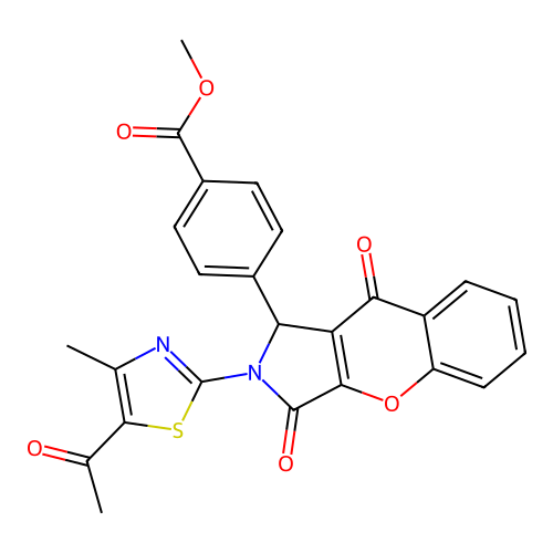 methyl 4-[2-(5-acetyl-4-methyl-1,3-thiazol-2-yl)-3,9-dioxo-1,2,3,9-tetrahydrochromeno[2,3-c]pyrrol-1-yl]benzoate structure