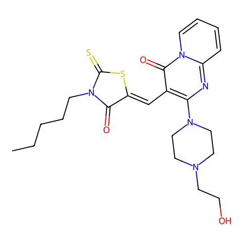 2-[4-(2-hydroxyethyl)piperazin-1-yl]-3-[(Z)-(4-oxo-3-pentyl-2-thioxo-1,3-thiazolidin-5-ylidene)methyl]-4H-pyrido[1,2-a]pyrimidin-4-one structure
