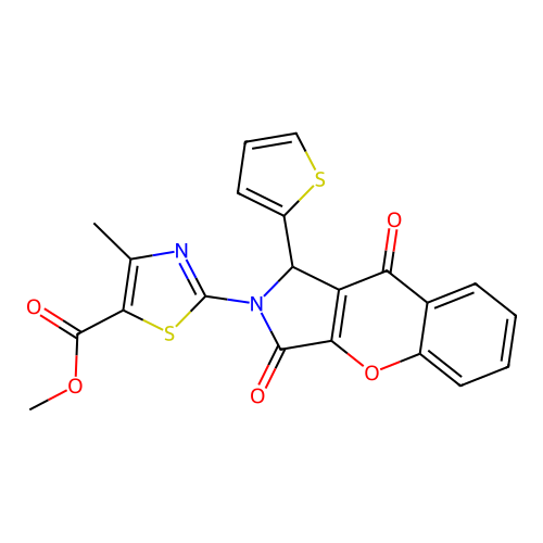 methyl 2-[3,9-dioxo-1-(2-thienyl)-3,9-dihydrochromeno[2,3-c]pyrrol-2(1H)-yl]-4-methyl-1,3-thiazole-5-carboxylate structure