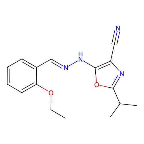 (E)-5-(2-(2-ethoxybenzylidene)hydrazinyl)-2-isopropyloxazole-4-carbonitrile structure