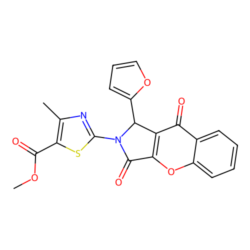 methyl 2-[1-(2-furyl)-3,9-dioxo-3,9-dihydrochromeno[2,3-c]pyrrol-2(1H)-yl]-4-methyl-1,3-thiazole-5-carboxylate structure