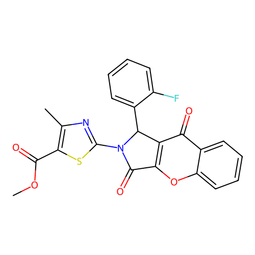 methyl 2-[1-(2-fluorophenyl)-3,9-dioxo-3,9-dihydrochromeno[2,3-c]pyrrol-2(1H)-yl]-4-methyl-1,3-thiazole-5-carboxylate structure