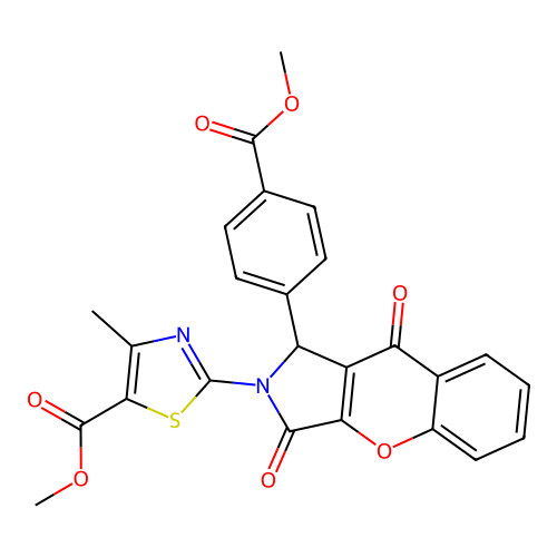 methyl 2-[1-(4-methoxycarbonylphenyl)-3,9-dioxo-1H-chromeno[2,3-c]pyrrol-2-yl]-4-methyl-1,3-thiazole-5-carboxylate structure