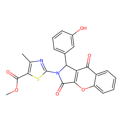 methyl 2-[1-(3-hydroxyphenyl)-3,9-dioxo-3,9-dihydrochromeno[2,3-c]pyrrol-2(1H)-yl]-4-methyl-1,3-thiazole-5-carboxylate structure