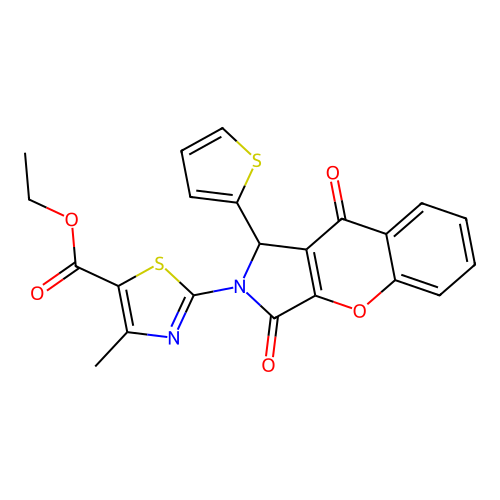 ethyl 2-(3,9-dioxo-1-thien-2-yl-3,9-dihydrochromeno[2,3-c]pyrrol-2(1H)-yl)-4-methyl-1,3-thiazole-5-carboxylate structure