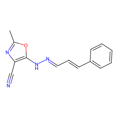 2-methyl-5-((E)-2-((E)-3-phenylallylidene)hydrazinyl)oxazole-4-carbonitrile structure