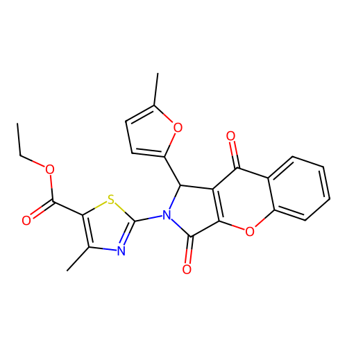 ethyl 4-methyl-2-[1-(5-methyl-2-furyl)-3,9-dioxo-3,9-dihydrochromeno[2,3-c]pyrrol-2(1H)-yl]-1,3-thiazole-5-carboxylate structure