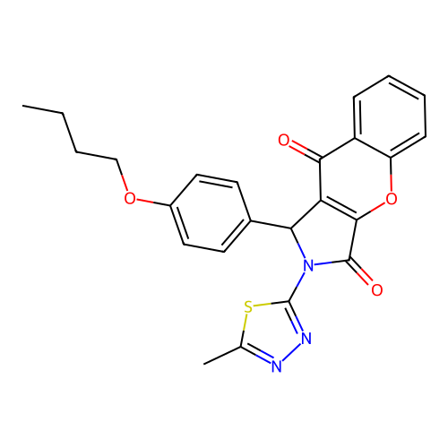 1-(4-butoxyphenyl)-2-(5-methyl-1,3,4-thiadiazol-2-yl)-1,2-dihydrochromeno[2,3-c]pyrrole-3,9-dione structure