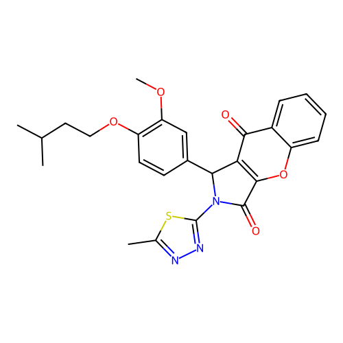 1-[3-methoxy-4-(3-methylbutoxy)phenyl]-2-(5-methyl-1,3,4-thiadiazol-2-yl)-1,2-dihydrochromeno[2,3-c]pyrrole-3,9-dione structure
