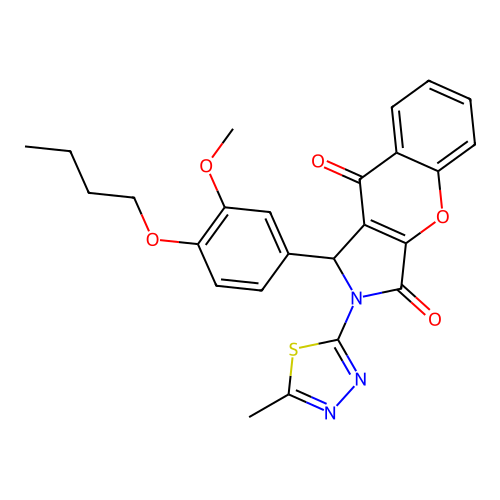 1-(4-butoxy-3-methoxyphenyl)-2-(5-methyl-1,3,4-thiadiazol-2-yl)-1,2-dihydrochromeno[2,3-c]pyrrole-3,9-dione structure