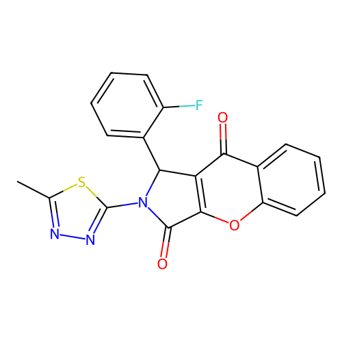 1-(2-fluorophenyl)-2-(5-methyl-1,3,4-thiadiazol-2-yl)-1,2-dihydrochromeno[2,3-c]pyrrole-3,9-dione structure