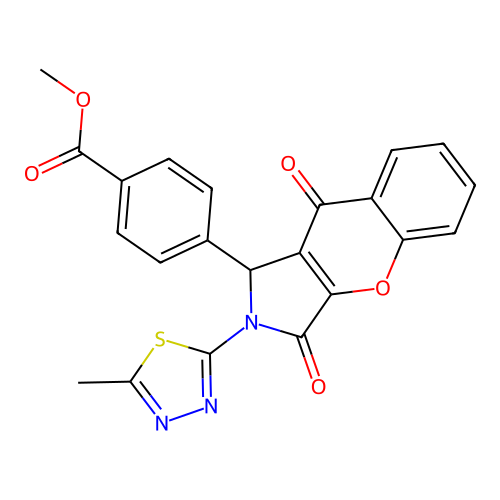 methyl 4-[2-(5-methyl-1,3,4-thiadiazol-2-yl)-3,9-dioxo-1,2,3,9-tetrahydrochromeno[2,3-c]pyrrol-1-yl]benzoate structure