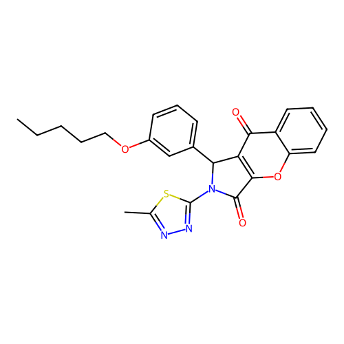2-(5-methyl-1,3,4-thiadiazol-2-yl)-1-[3-(pentyloxy)phenyl]-1,2-dihydrochromeno[2,3-c]pyrrole-3,9-dione structure
