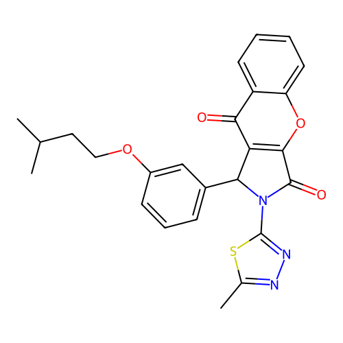 1-[3-(3-methylbutoxy)phenyl]-2-(5-methyl-1,3,4-thiadiazol-2-yl)-1,2-dihydrochromeno[2,3-c]pyrrole-3,9-dione structure