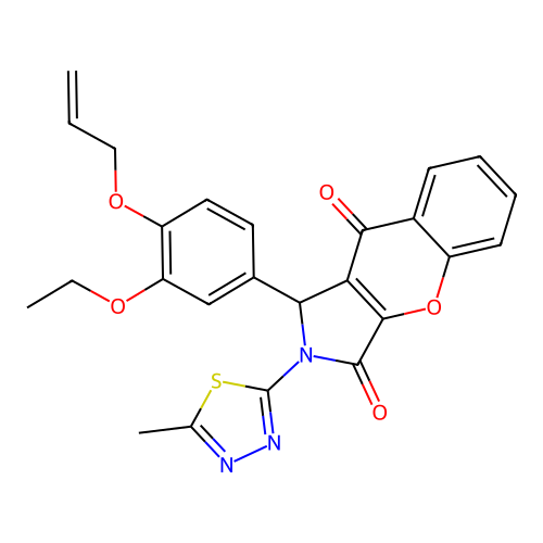 1-(3-ethoxy-4-prop-2-enoxyphenyl)-2-(5-methyl-1,3,4-thiadiazol-2-yl)-1H-chromeno[2,3-c]pyrrole-3,9-dione structure