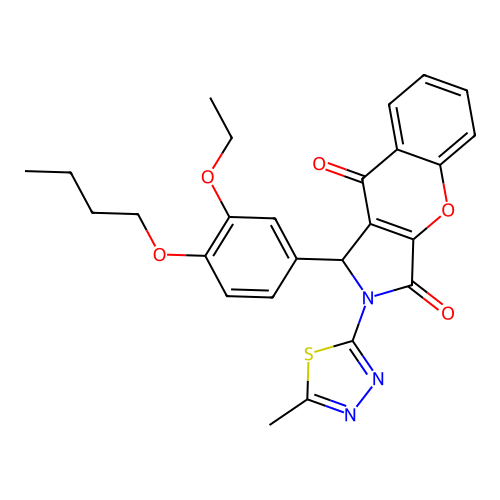 1-(4-butoxy-3-ethoxyphenyl)-2-(5-methyl-1,3,4-thiadiazol-2-yl)-1,2-dihydrochromeno[2,3-c]pyrrole-3,9-dione structure