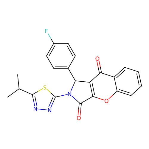 1-(4-fluorophenyl)-2-(5-isopropyl-1,3,4-thiadiazol-2-yl)-1,2-dihydrochromeno[2,3-c]pyrrole-3,9-dione structure