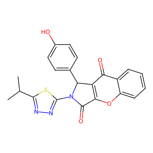 1-(4-hydroxyphenyl)-2-(5-isopropyl-1,3,4-thiadiazol-2-yl)-1,2-dihydrochromeno[2,3-c]pyrrole-3,9-dione structure