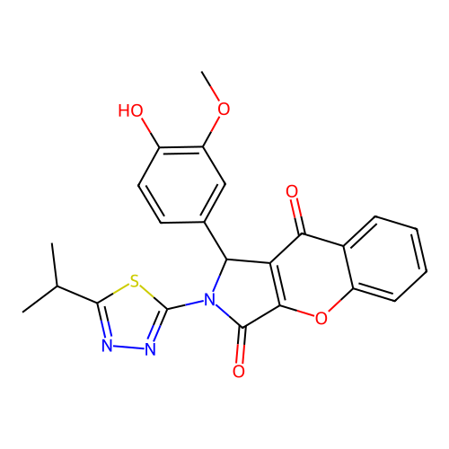 1-(4-hydroxy-3-methoxyphenyl)-2-(5-isopropyl-1,3,4-thiadiazol-2-yl)-1,2-dihydrochromeno[2,3-c]pyrrole-3,9-dione structure