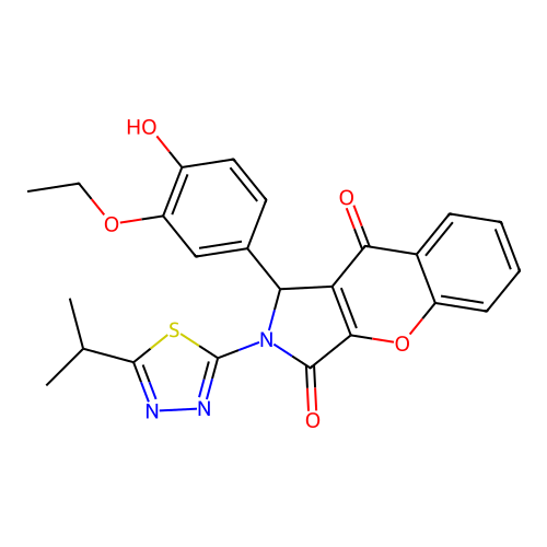 1-(3-ethoxy-4-hydroxyphenyl)-2-(5-isopropyl-1,3,4-thiadiazol-2-yl)-1,2-dihydrochromeno[2,3-c]pyrrole-3,9-dione structure