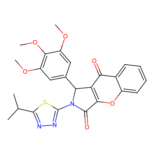 2-(5-isopropyl-1,3,4-thiadiazol-2-yl)-1-(3,4,5-trimethoxyphenyl)-1,2-dihydrochromeno[2,3-c]pyrrole-3,9-dione structure