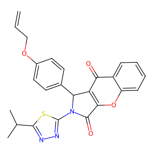 1-[4-(allyloxy)phenyl]-2-(5-isopropyl-1,3,4-thiadiazol-2-yl)-1,2-dihydrochromeno[2,3-c]pyrrole-3,9-dione structure
