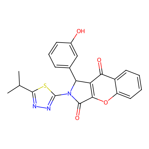 1-(3-hydroxyphenyl)-2-(5-isopropyl-1,3,4-thiadiazol-2-yl)-1,2-dihydrochromeno[2,3-c]pyrrole-3,9-dione structure