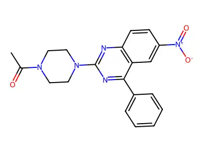 1-Acetyl-4-(6-nitro-4-phenylquinazolin-2-yl)piperazine structure
