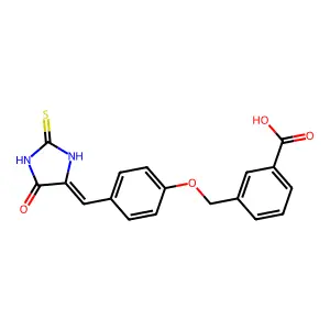 3-({4-[(5-Oxo-2-thioxo-4-imidazolidinylidene)methyl]phenoxy}methyl)benzoic acid structure