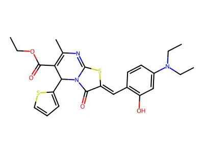 ethyl 2-[[4-(diethylamino)-2-hydroxyphenyl]methylidene]-7-methyl-3-oxo-5-thiophen-2-yl-5H-[1,3]thiazolo[3,2-a]pyrimidine-6-carboxylate structure