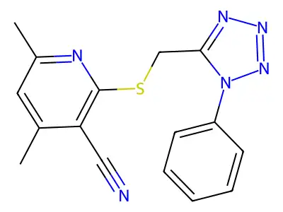 4,6-Dimethyl-2-[(1-phenyltetrazol-5-yl)methylsulfanyl]pyridine-3-carbonitrile structure