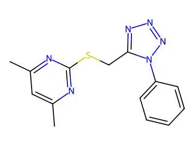 4,6-dimethyl-2-{[(1-phenyl-1H-tetrazol-5-yl)methyl]sulfanyl}pyrimidine structure