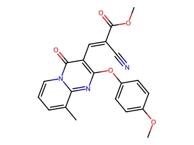 methyl (2E)-2-cyano-3-[2-(4-methoxyphenoxy)-9-methyl-4-oxo-4H-pyrido[1,2-a]pyrimidin-3-yl]prop-2-enoate structure