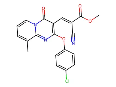 (E)-methyl 3-(2-(4-chlorophenoxy)-9-methyl-4-oxo-4H-pyrido[1,2-a]pyrimidin-3-yl)-2-cyanoacrylate structure