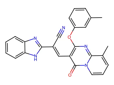 2-(1H-benzimidazol-2-yl)-3-[9-methyl-2-(3-methylphenoxy)-4-oxopyrido[1,2-a]pyrimidin-3-yl]prop-2-enenitrile structure