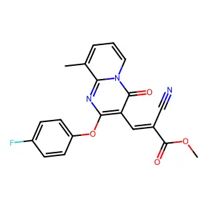(E)-methyl 2-cyano-3-(2-(4-fluorophenoxy)-9-methyl-4-oxo-4H-pyrido[1,2-a]pyrimidin-3-yl)acrylate structure