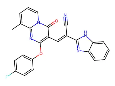 2-(1H-benzimidazol-2-yl)-3-[2-(4-fluorophenoxy)-9-methyl-4-oxopyrido[1,2-a]pyrimidin-3-yl]prop-2-enenitrile structure